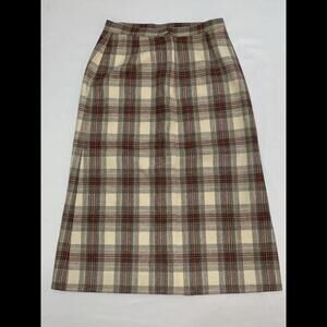 VTG 70s 80s Villager Red/Brown Plaid Flannel Wool Blend A-Line Midi Skirt Sz S
